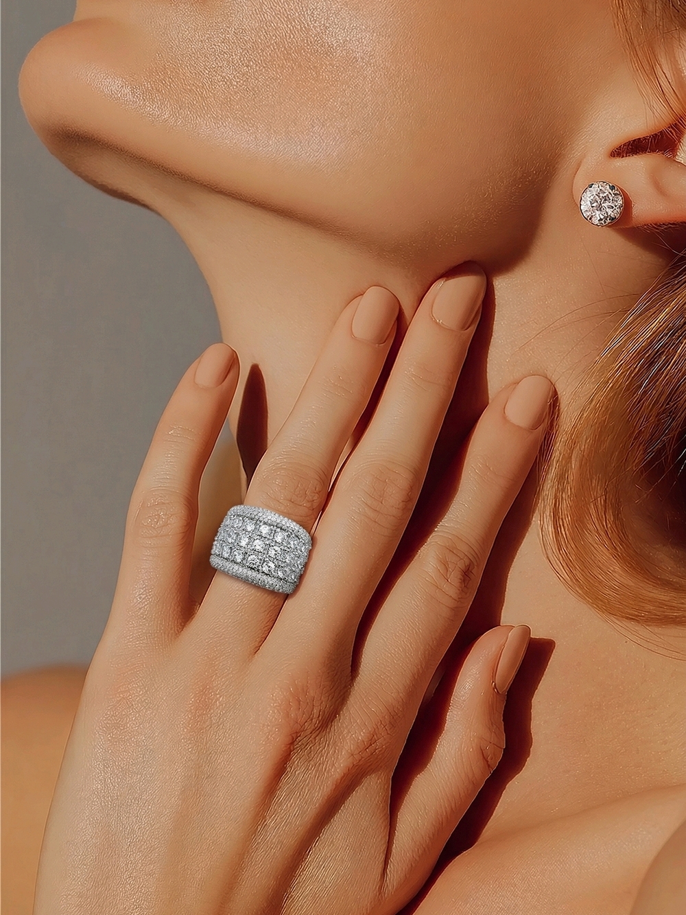 Silver Pavé Cluster Dome Ring - Elegant Women's Statement Jewelry